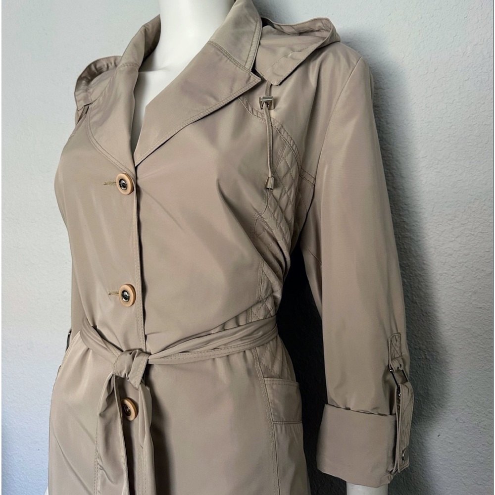 WOMEN PLUS SIZE TRENCH COAT HOODED BELTED COAT LINED COLLARED SINGLE-BREASTED - Picture 3 of 13